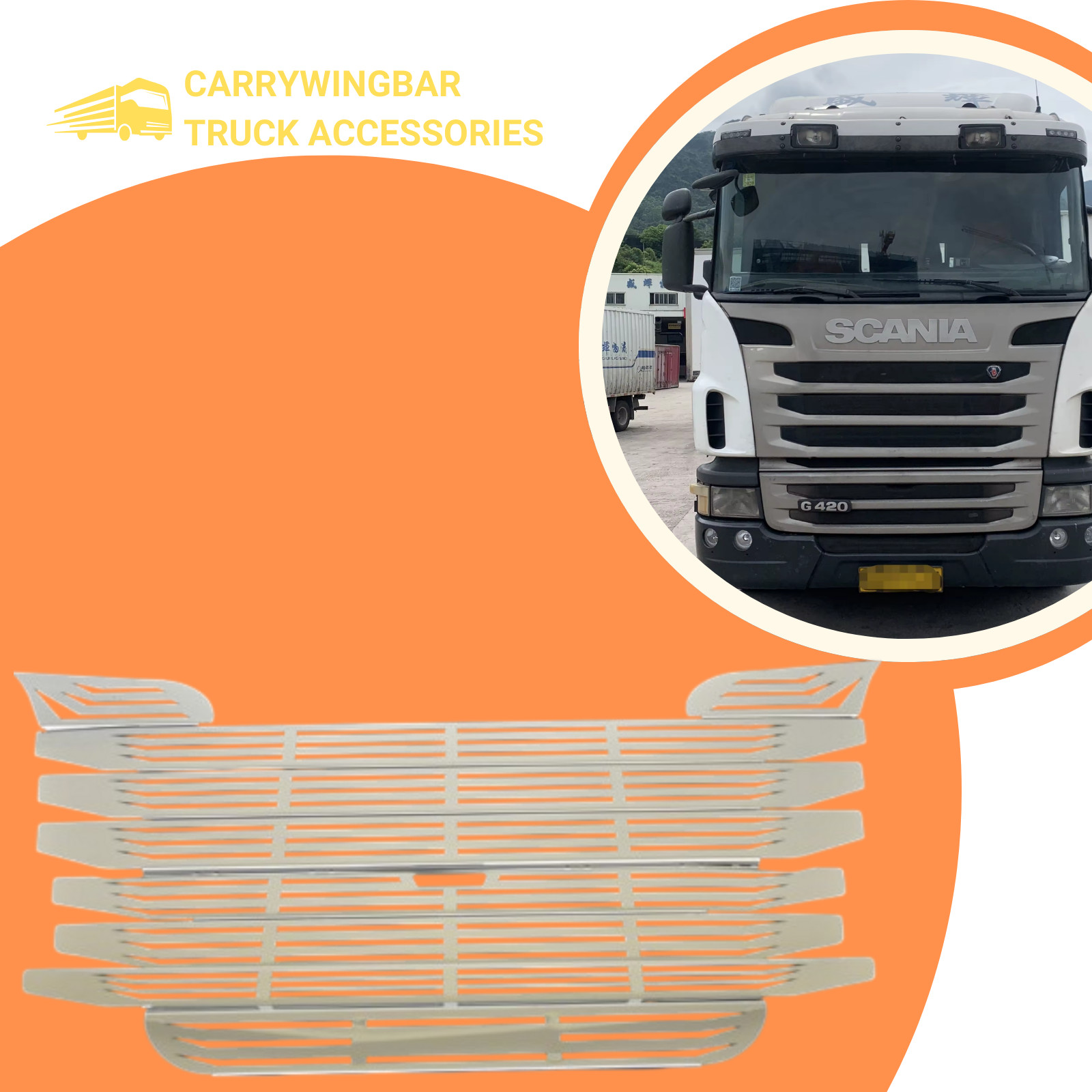 Truck Front Grill for Scania G420 Striped Chrome Stainless steel