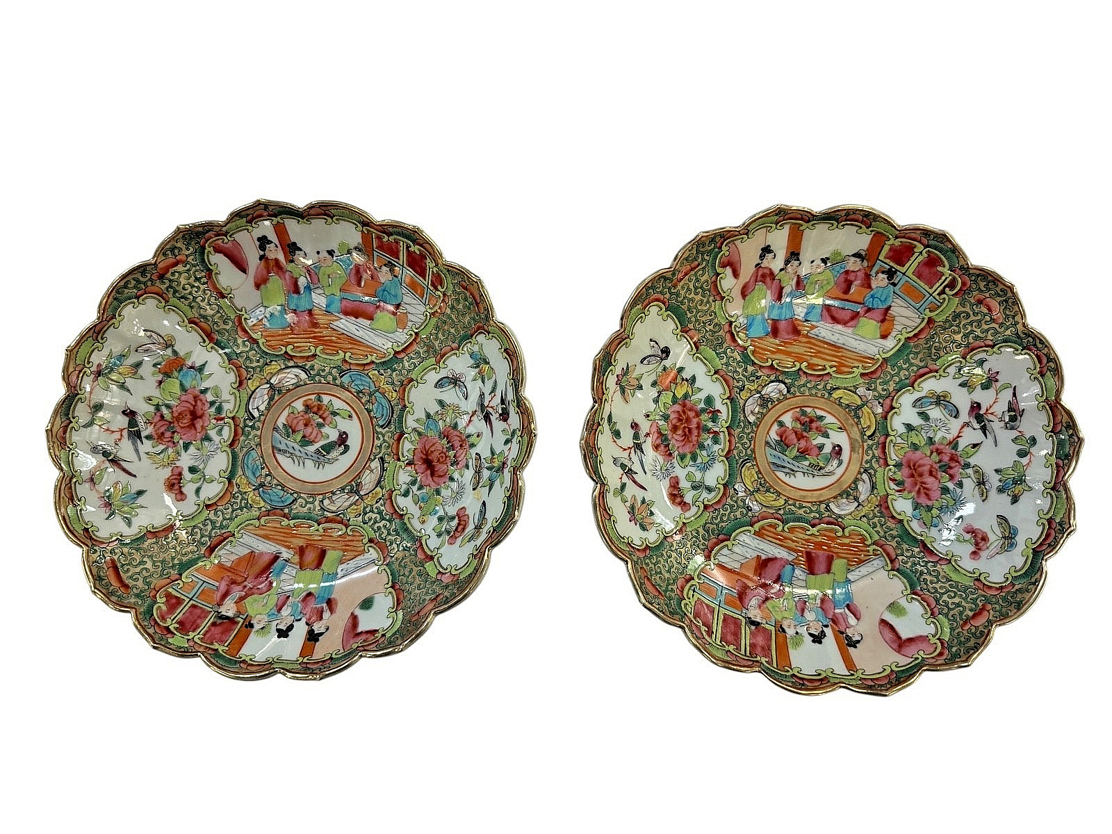 19TH C. CHINESE ROSE MEDALLION PORCELAIN ENAMELED PAIR OF LOTUS BOWLS