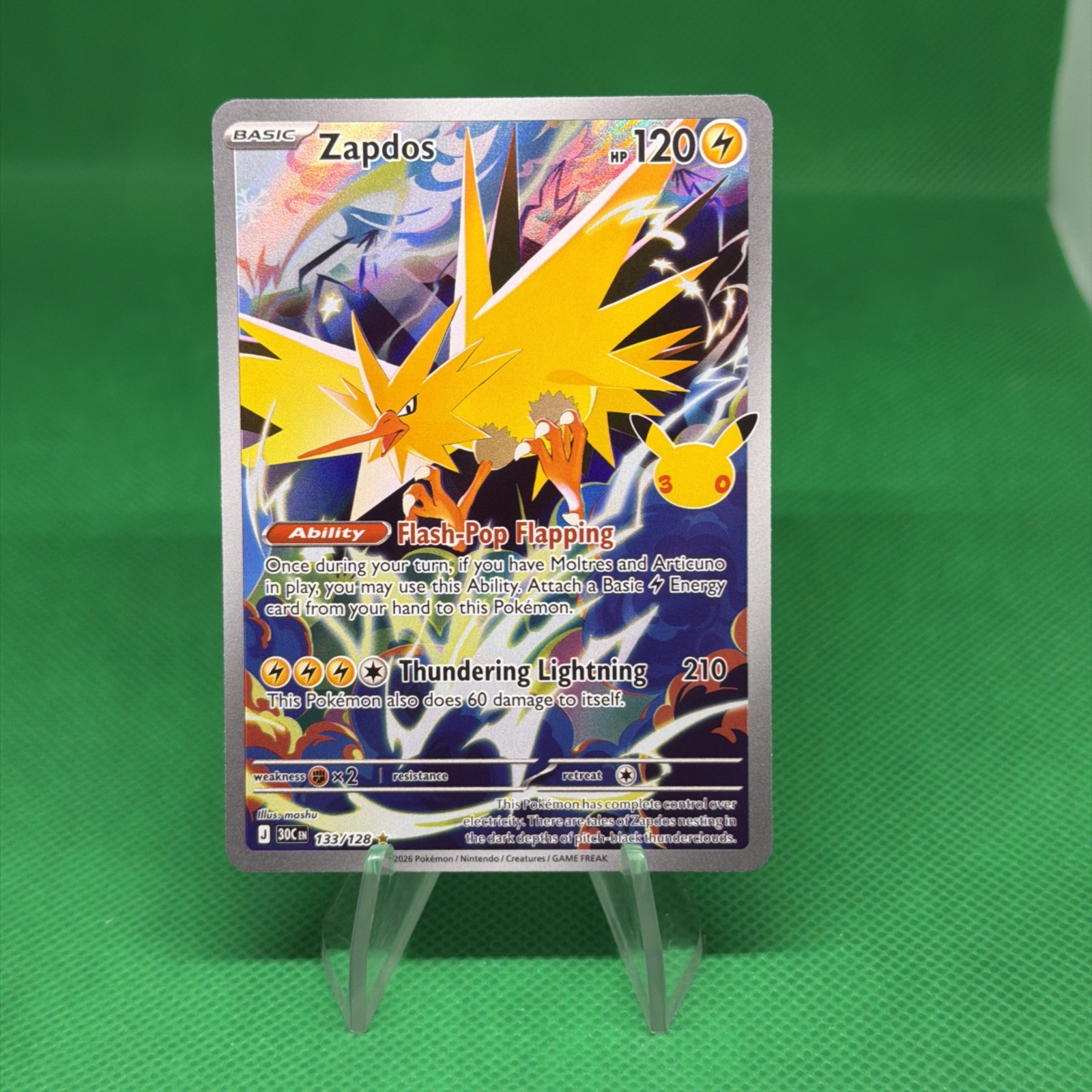 Zapdos 133/128 Illustration Rare IR Pokemon TCG 30th Celebration 2026 NM FRESH
