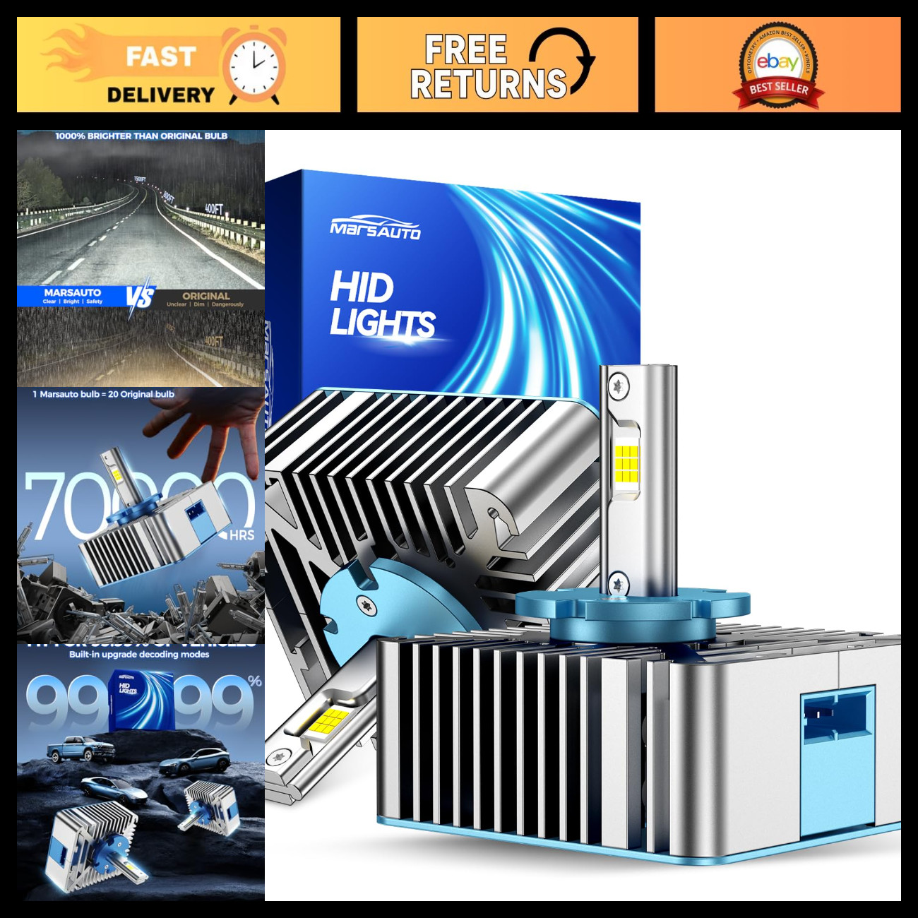 HID Xenon Bulbs D5S D5R, 10X Brightness 60,000LM 6500K White, Plug & Play, 2-Pac HID Xenon Bulbs D5S D5R, 10X Brightness 60,000LM 6500K White, Plug & Play, 2-Pac