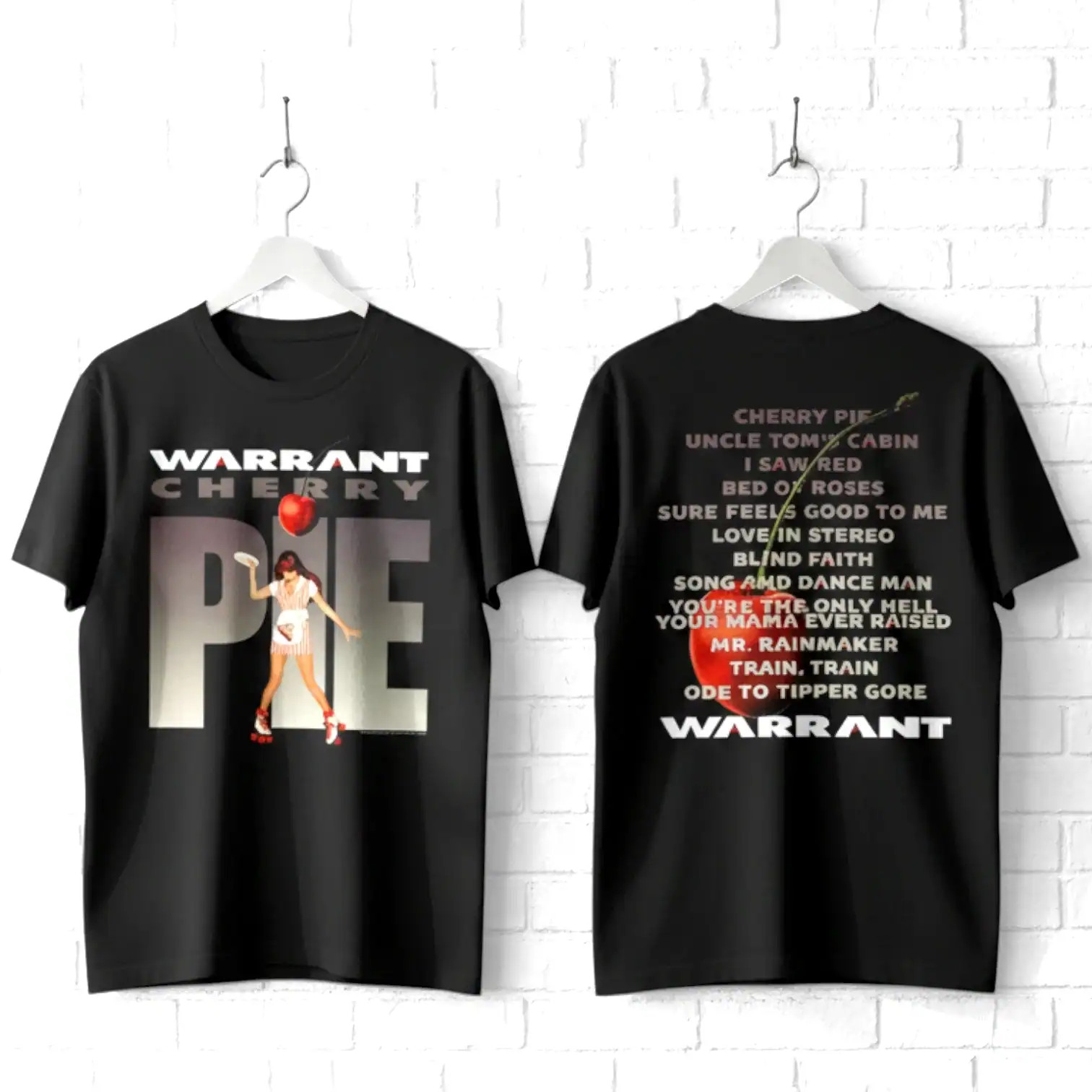 Warrant Cherry Pie Album Cover Art Waitress Men\'s T Shirt Rock Band Tour Merch