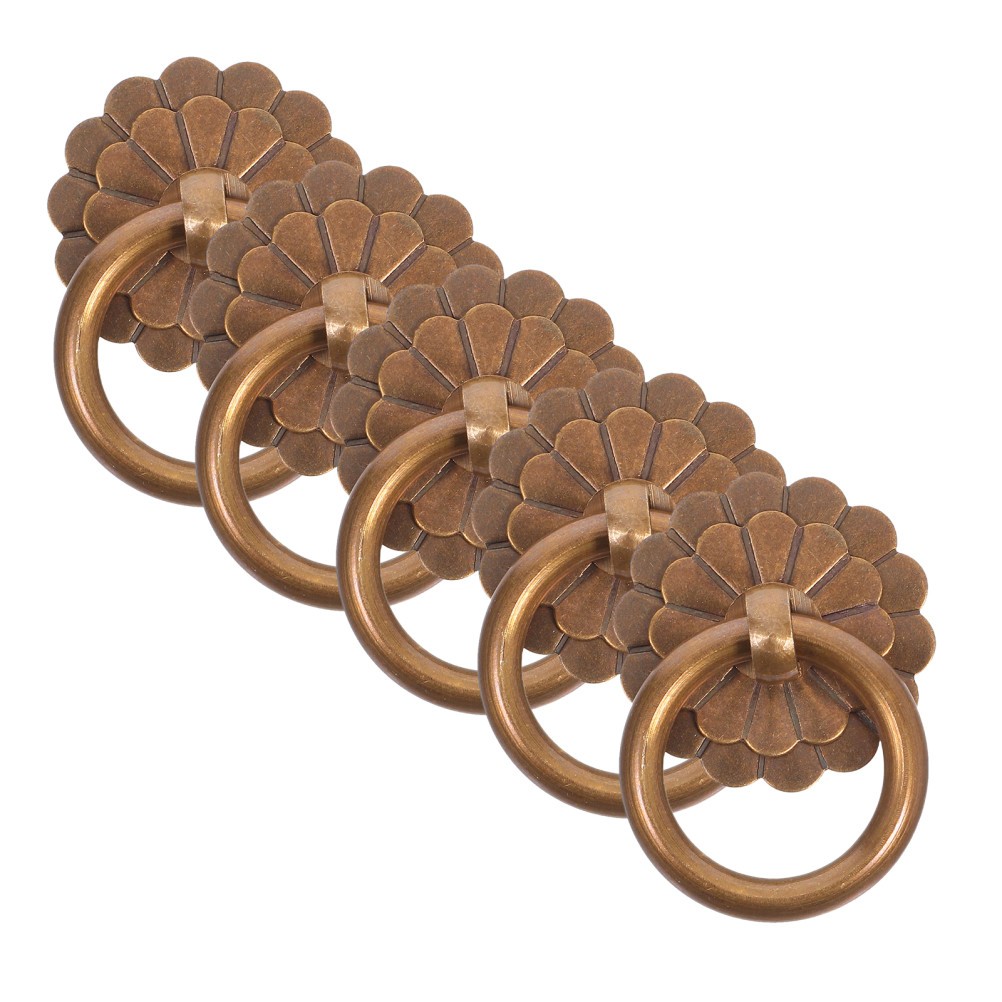 Light Brown Brass Cabinet Door Pulls Vintage Style Decorative Ring Handles