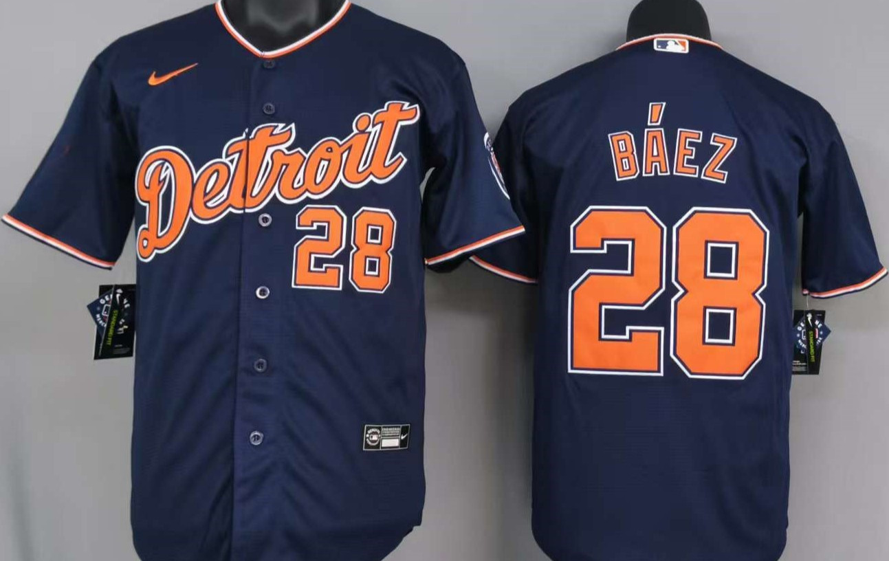 ​​Tariffs​ Free DET Tigers Navy Cool Base Sewn Stitched Jersey.