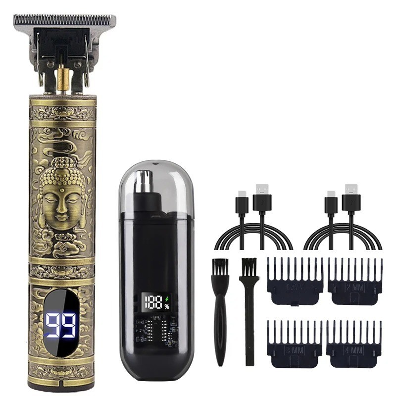 T9 Vintage Hair Clipper Beard Trimmer Rechargeable Grooming Kit with Nose Trimme