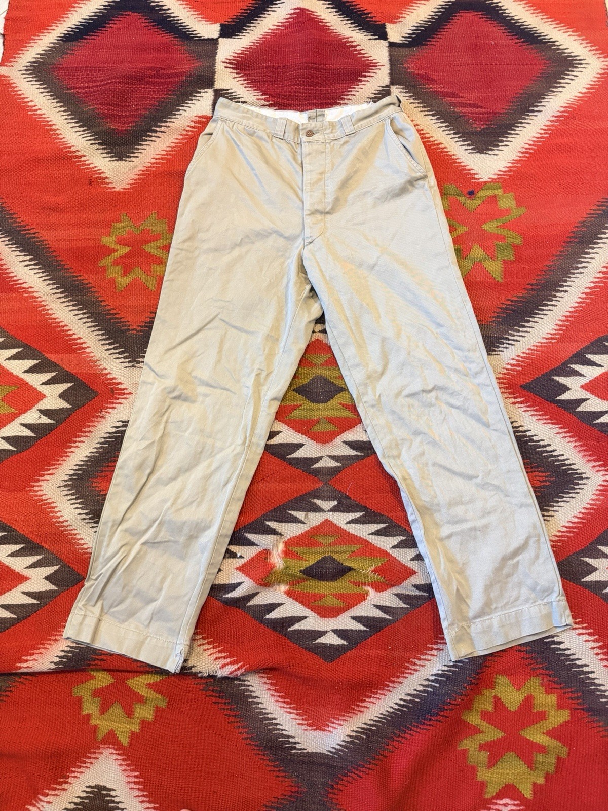 1940s 1950s Men’s Military Uniform Chino Trousers Khaki 30” Waist Vintage 1940s 1950s Men’s Military Uniform Chino Trousers Khaki 30” Waist Vintage