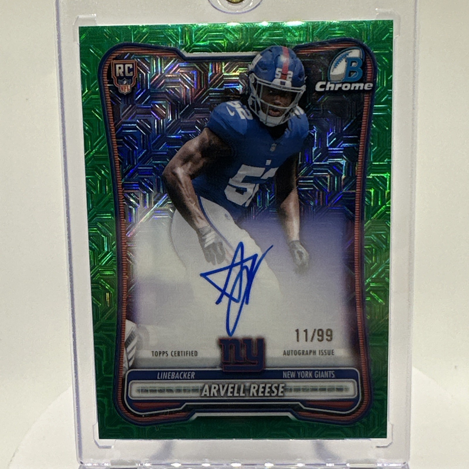 2026 Bowman Chrome RC Green Mojo /99 ON CARD AUTO Arvell Reese Giants 2026 Bowman Chrome RC Green Mojo /99 ON CARD AUTO Arvell Reese Giants