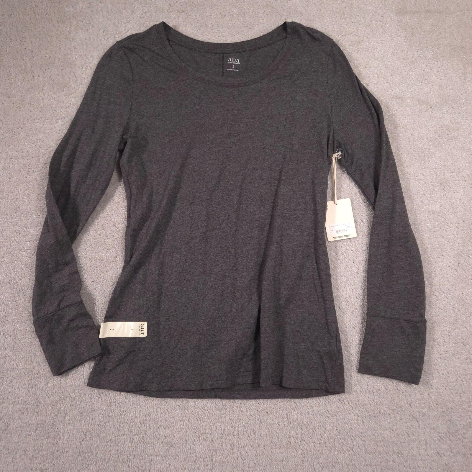 Ana A New Approach Shirt Womens Small Gray Long Sleeve Crew Neck Jersey Top