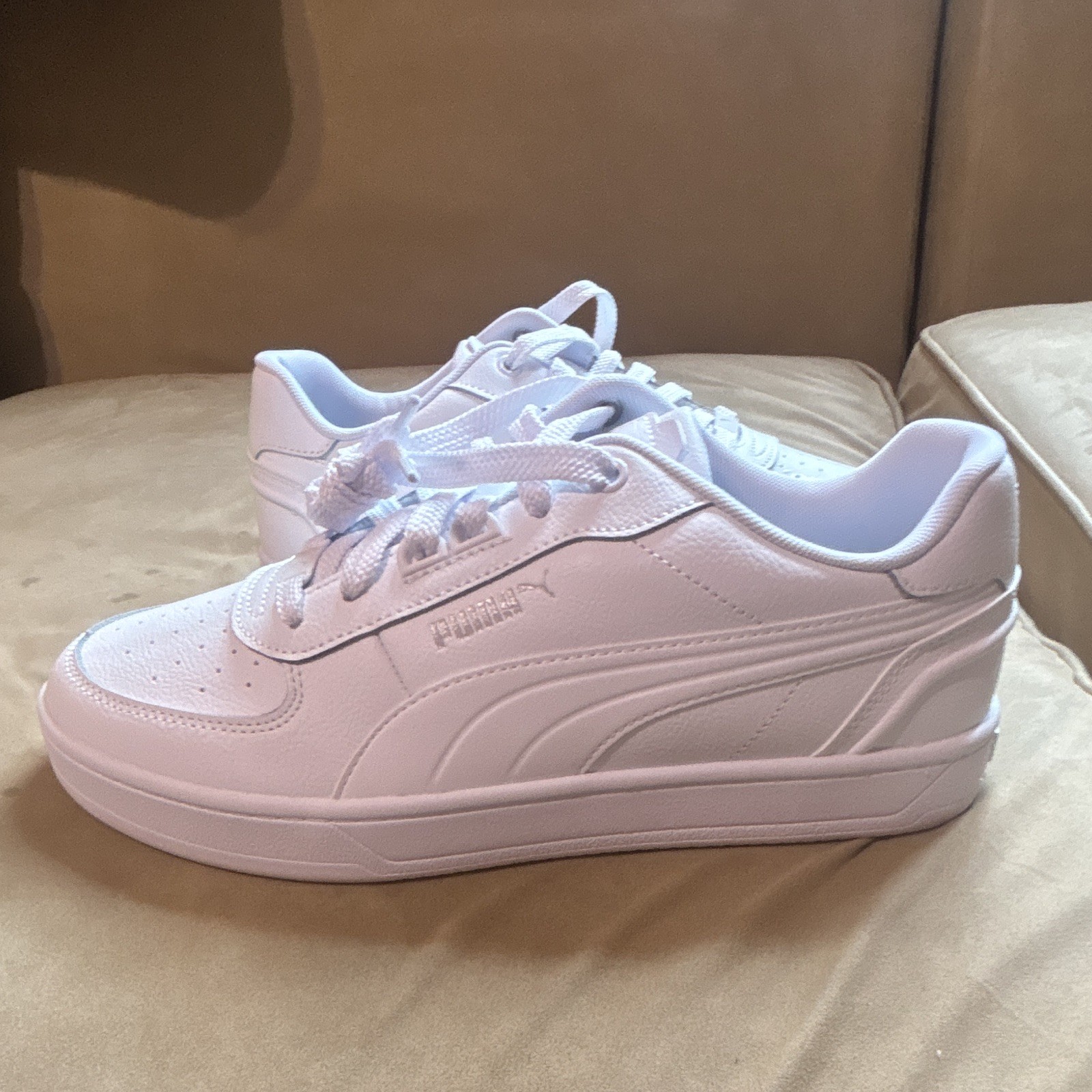PUMA Men’s Caven 2.0 Lux Lace Up Sneakers Shoes Casual White Size 10.5