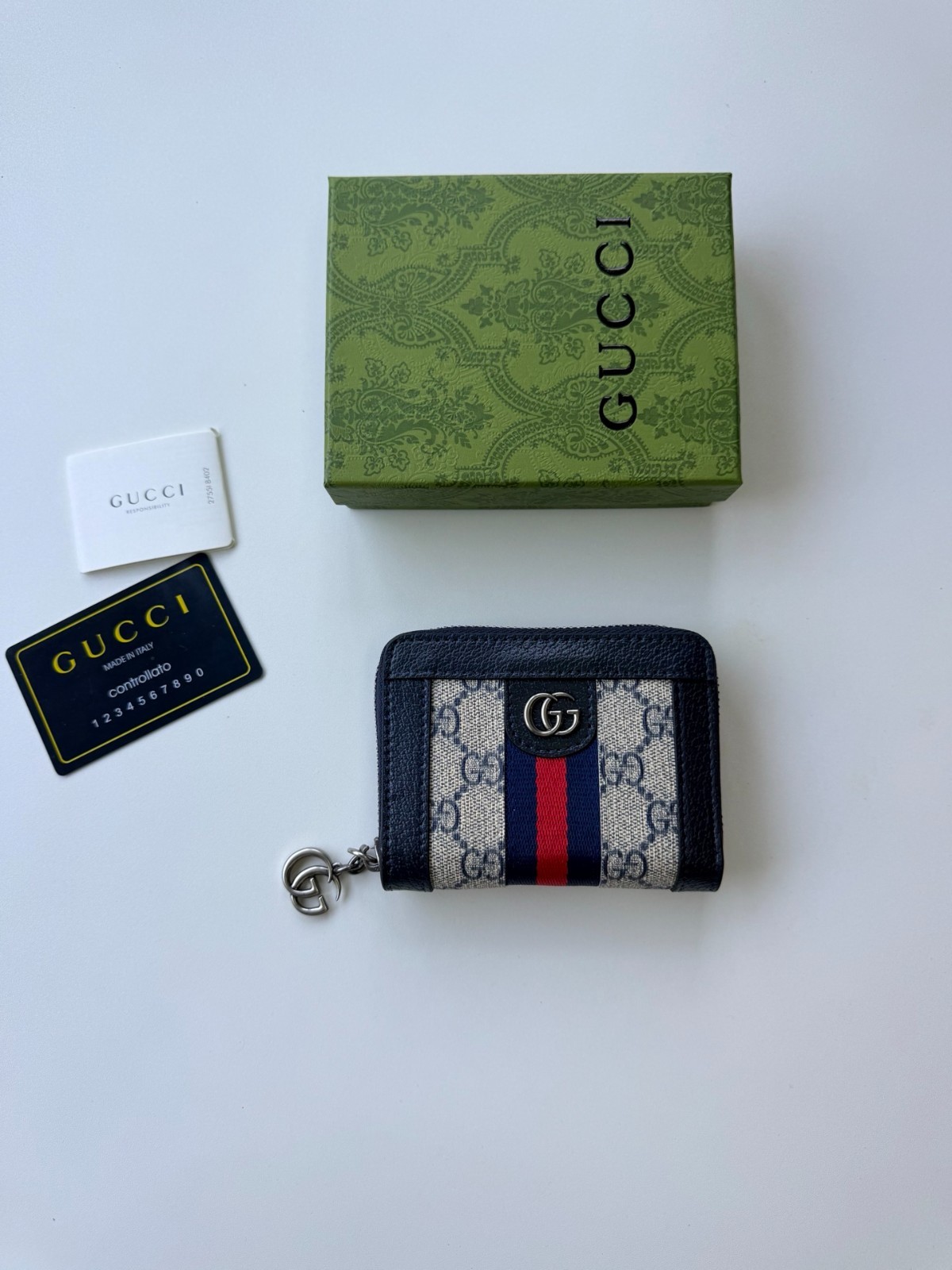 Ophidia GG Supreme Zip Card Coin Wallet Navy Blue 726503 Ophidia GG Supreme Zip Card Coin Wallet Navy Blue 726503