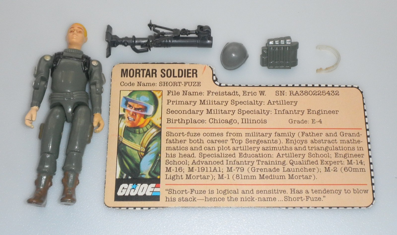 Vintage 1982 Straight Arm Short Fuze v1 G.I. GI Joe 100% Complete Figure 3.75