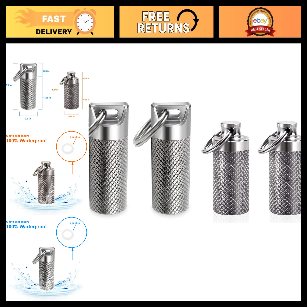 4PCS Waterproof Mini Pill Case Keychain, Portable Titanium Pill Holder for Trave