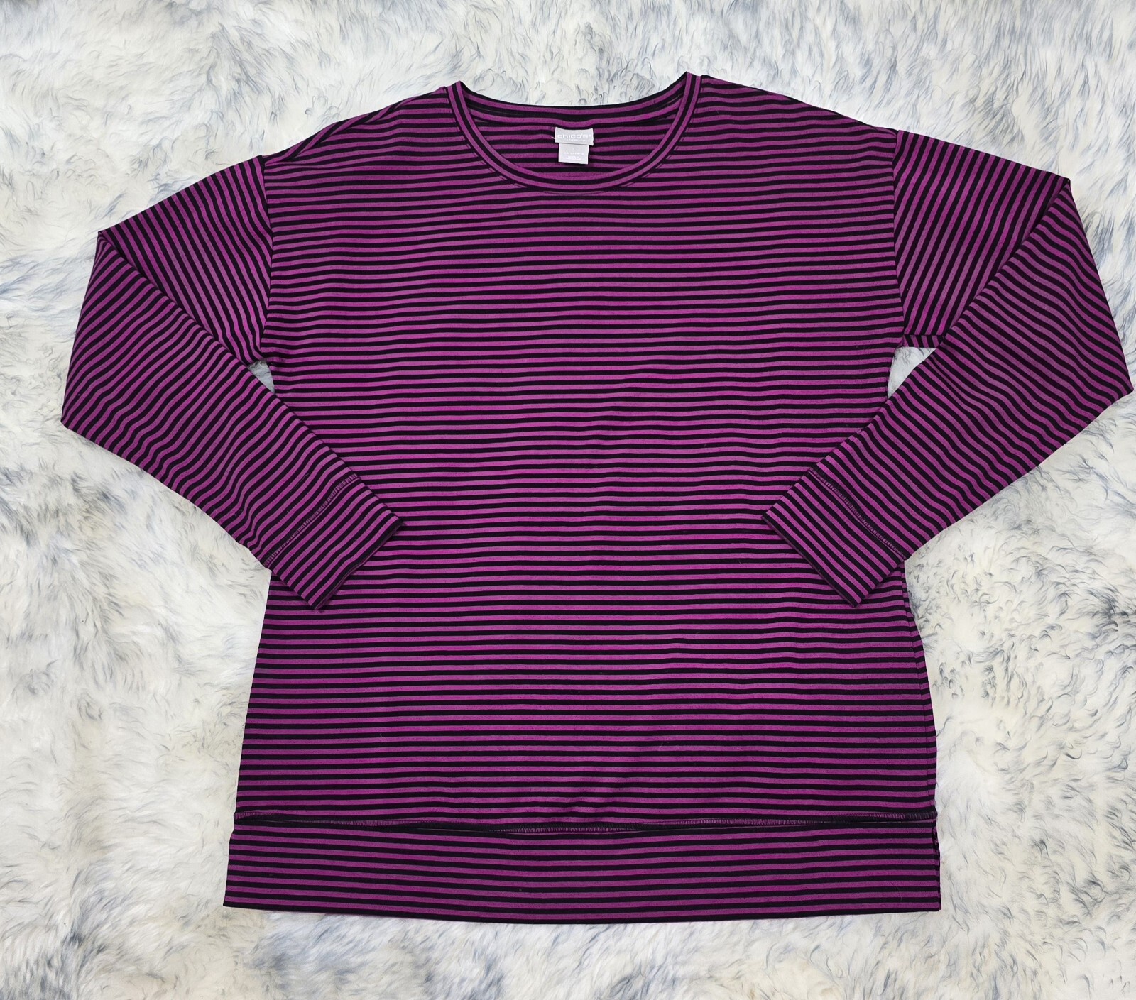 NWOT CHICO\'S ZENERGY JERSY  TUNIC TOP LS  FUCHSIA/ CLASSIC NAVY  Sz 1 US 8-10 M