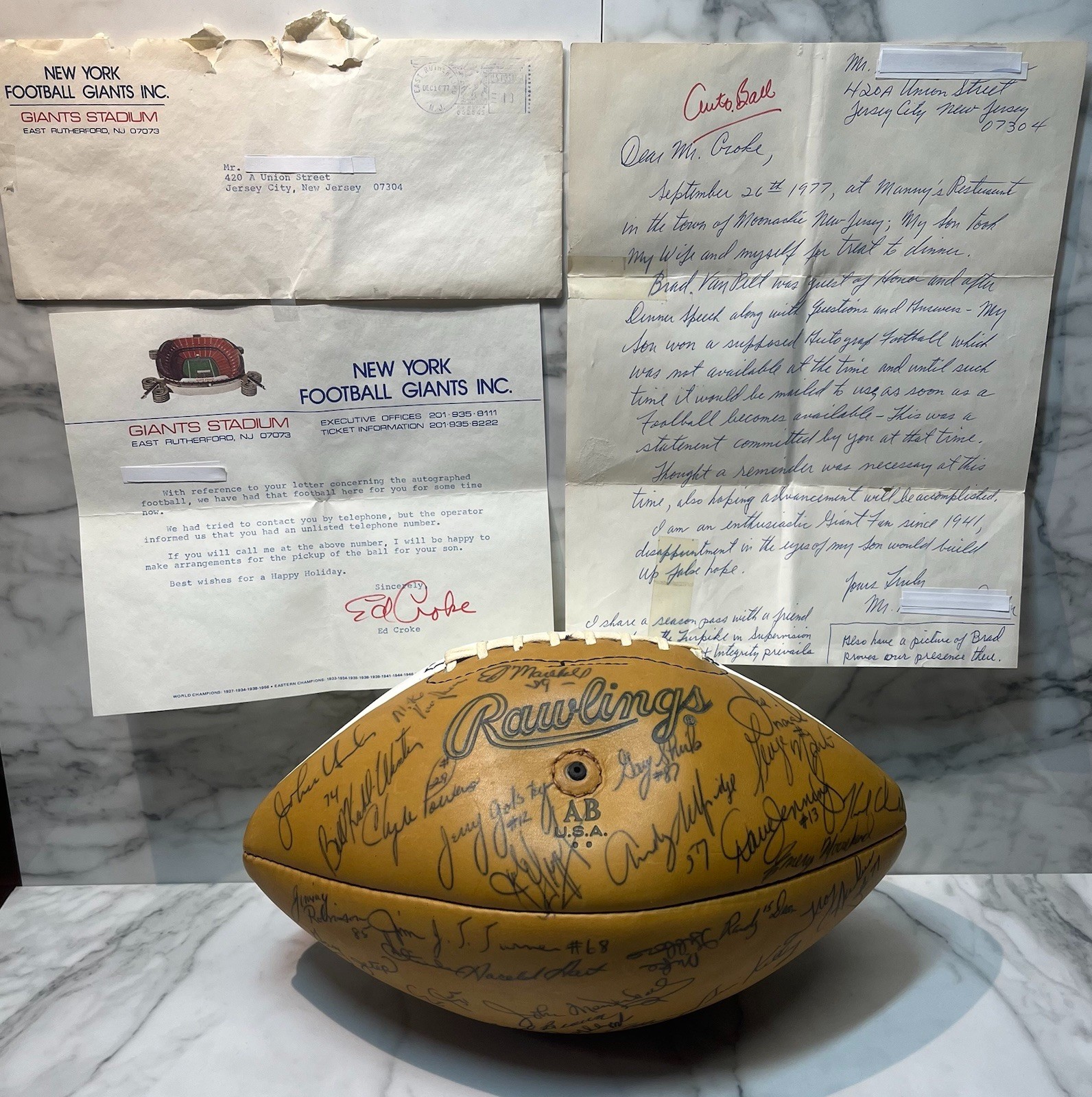 NY Giants Football 1977 Team Signed W/47 Autographs Carson, Csonka, Van Pelt LOA
