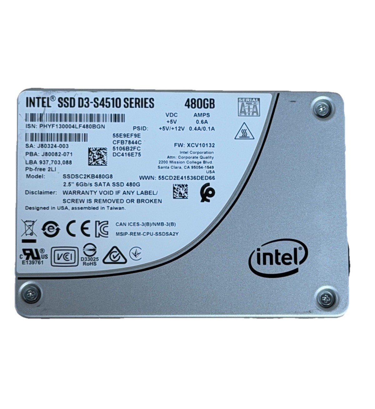 Intel D3-S4510 Series 480 GB SSDSC2KB480G8 2.5” 6Gb/s Sata Solid State Drive Intel D3-S4510 Series 480 GB SSDSC2KB480G8 2.5” 6Gb/s Sata Solid State Drive