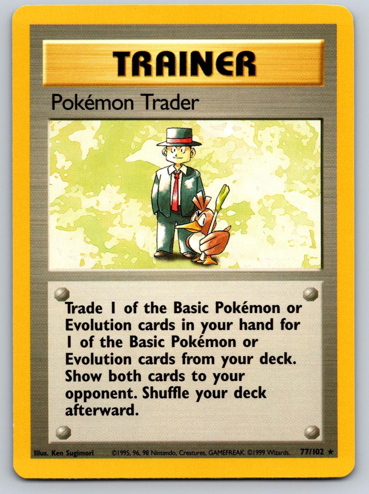 Pokemon Trader 77/102 Rare Base Set Unlimited Pokemon Near Mint Pokemon Trader 77/102 Rare Base Set Unlimited Pokemon Near Mint