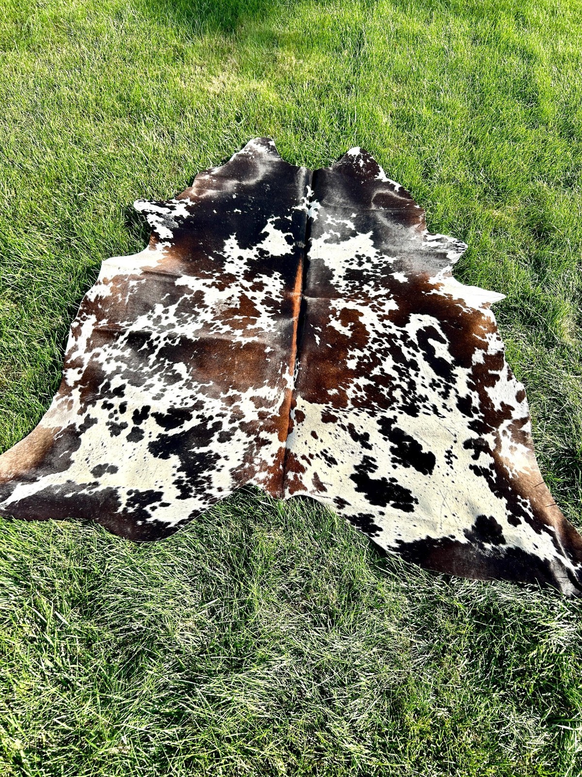 Genuine Brown and White Cowhide Rug, Brazilian Hair On Cowhide Rug,  Cowhide