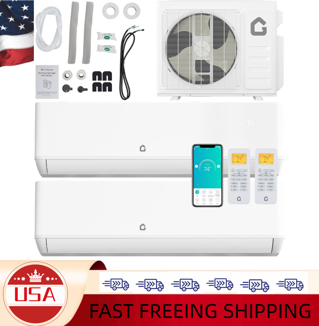 🔥Dual 2 Zone Mini Split AC/Heating System - 24 Seer2 12000 BTU+ 12000 BTU Mini 🔥Dual 2 Zone Mini Split AC/Heating System - 24 Seer2 12000 BTU+ 12000 BTU Mini