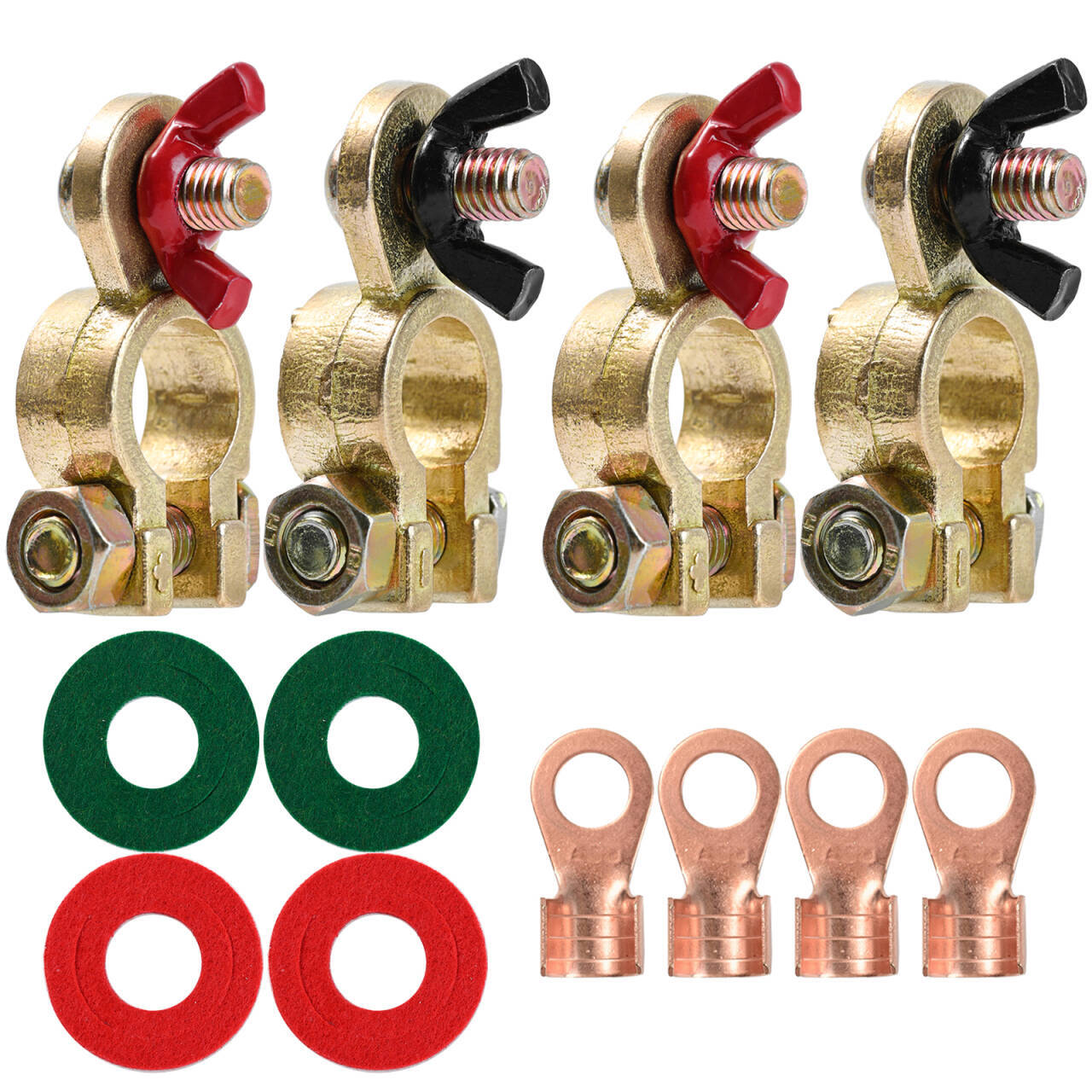 4x Solid Brass Battery Terminal Connector Top Post End Clamps Set for Car-Marine