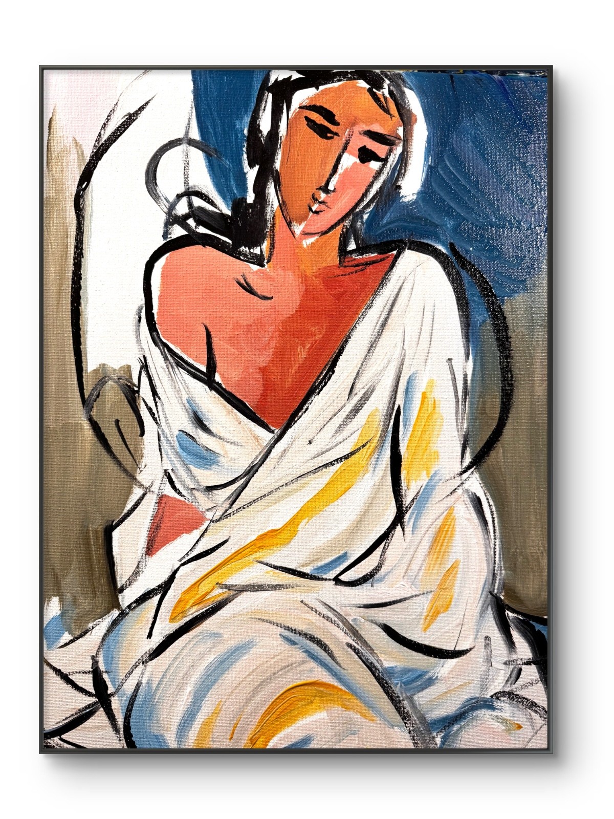 SAMATOWIC Original 12x16 Modern Seated Woman White Drape Painting Signed Canvas