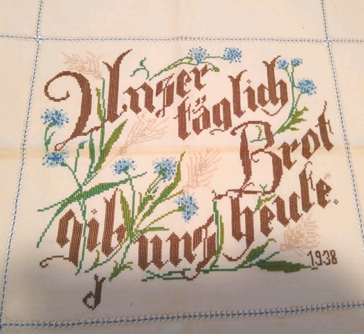 Vintage German Folk Art Embroidery Textile . Give Us This Day Our Daily Bread Vintage German Folk Art Embroidery Textile . Give Us This Day Our Daily Bread