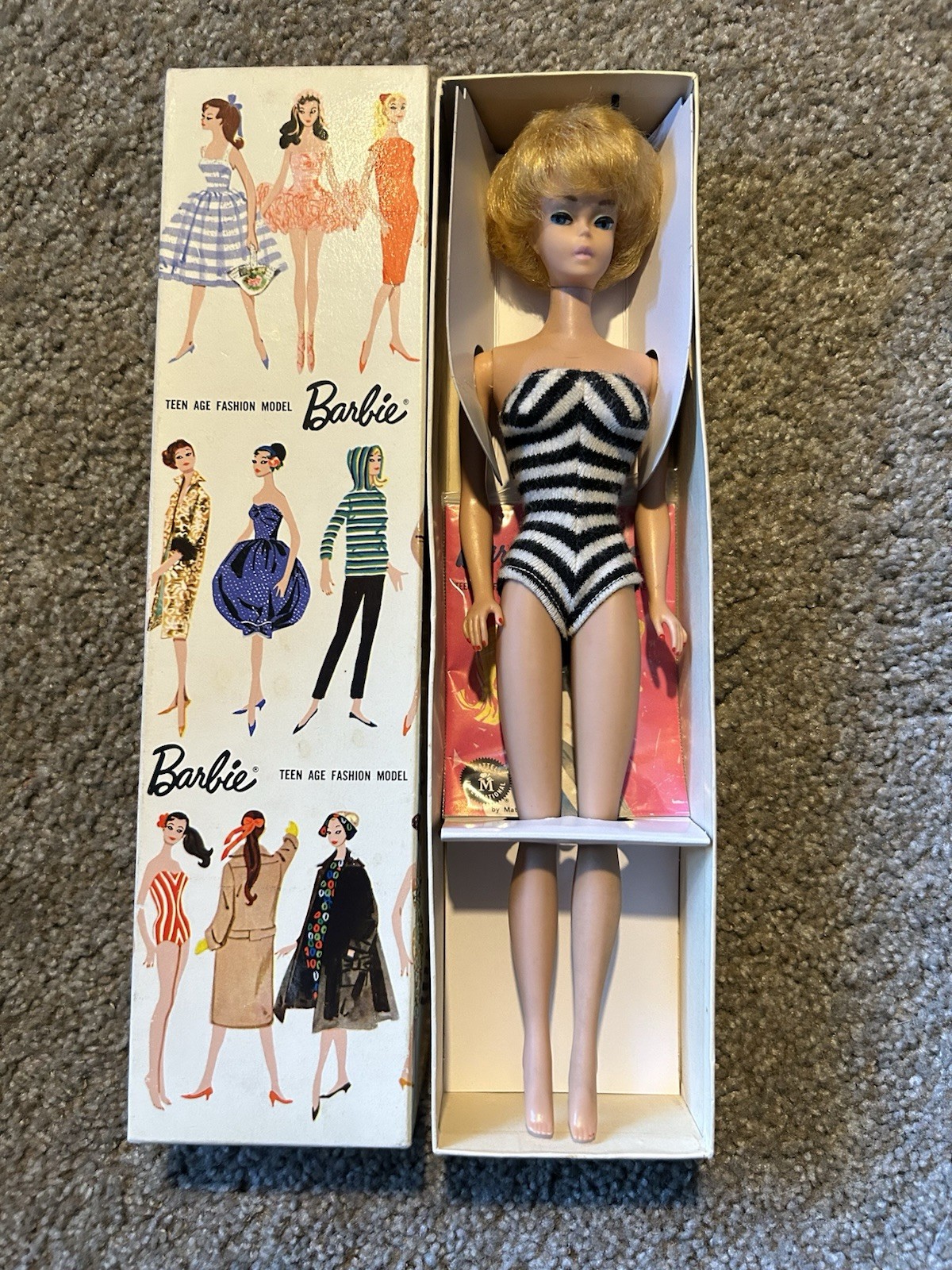 1961 Barbie Bubble Cut White Ginger Complete In Bubble Cut Box 