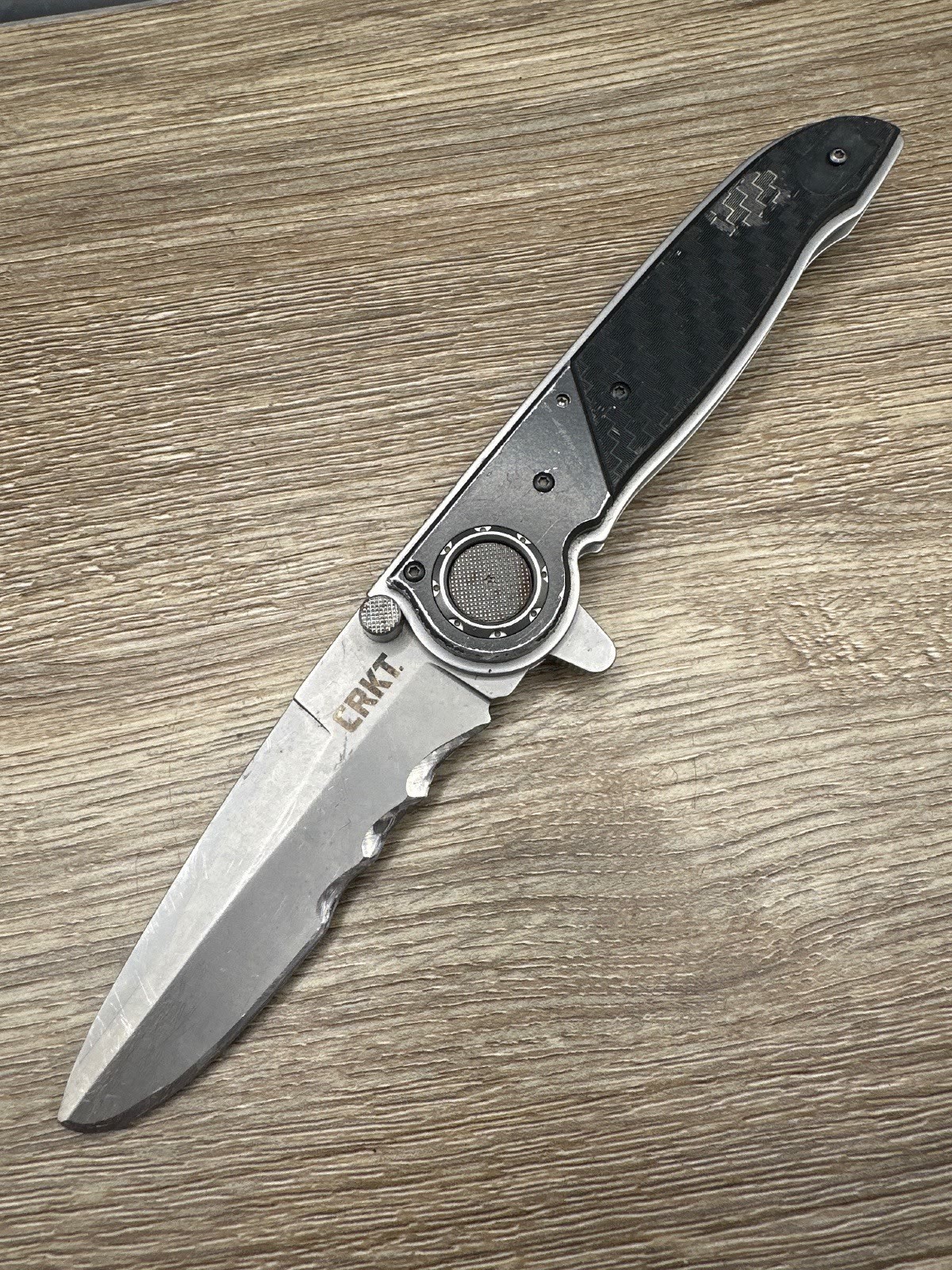 CRKT M40-15 Carson Design Deadbolt Veff CF Flipper Folder Pocket Knife Used