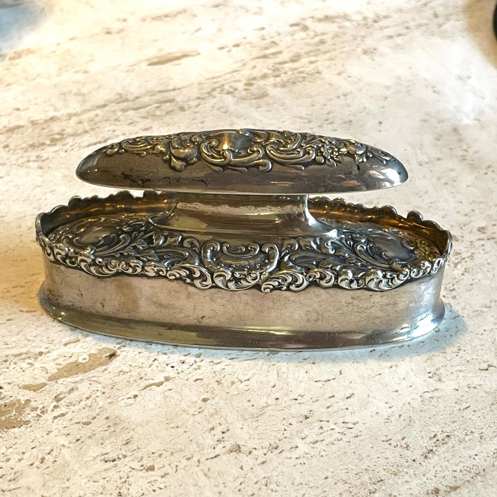 Antique R. Wallace & Sons Sterling Silver Repoussé Nail Buffer, Wallingford CT, 