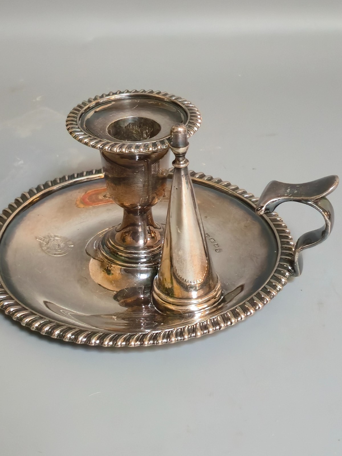 Antique Victorian Elkington Co Silverplate Chamberstick Candlestick Snuffer 1182
