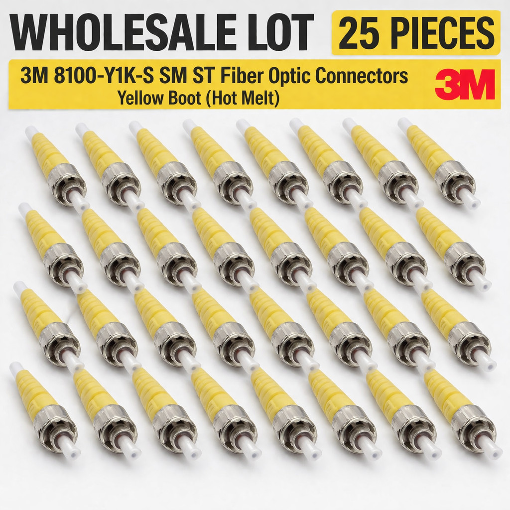 Lot 25 3M 8100-Y1K-S SM ST Fiber Optic Hot Melt Connectors Yellow Boot 