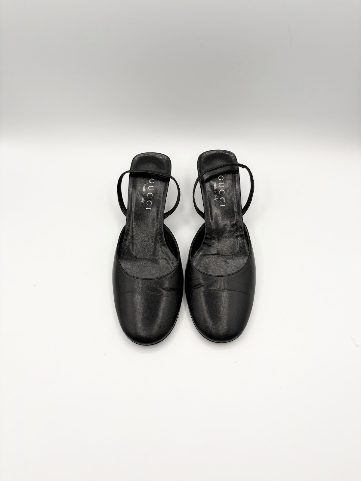 Gucci Black Leather Slingback Kitten Heels Round Toe Vintage 90\'s Size EU 35