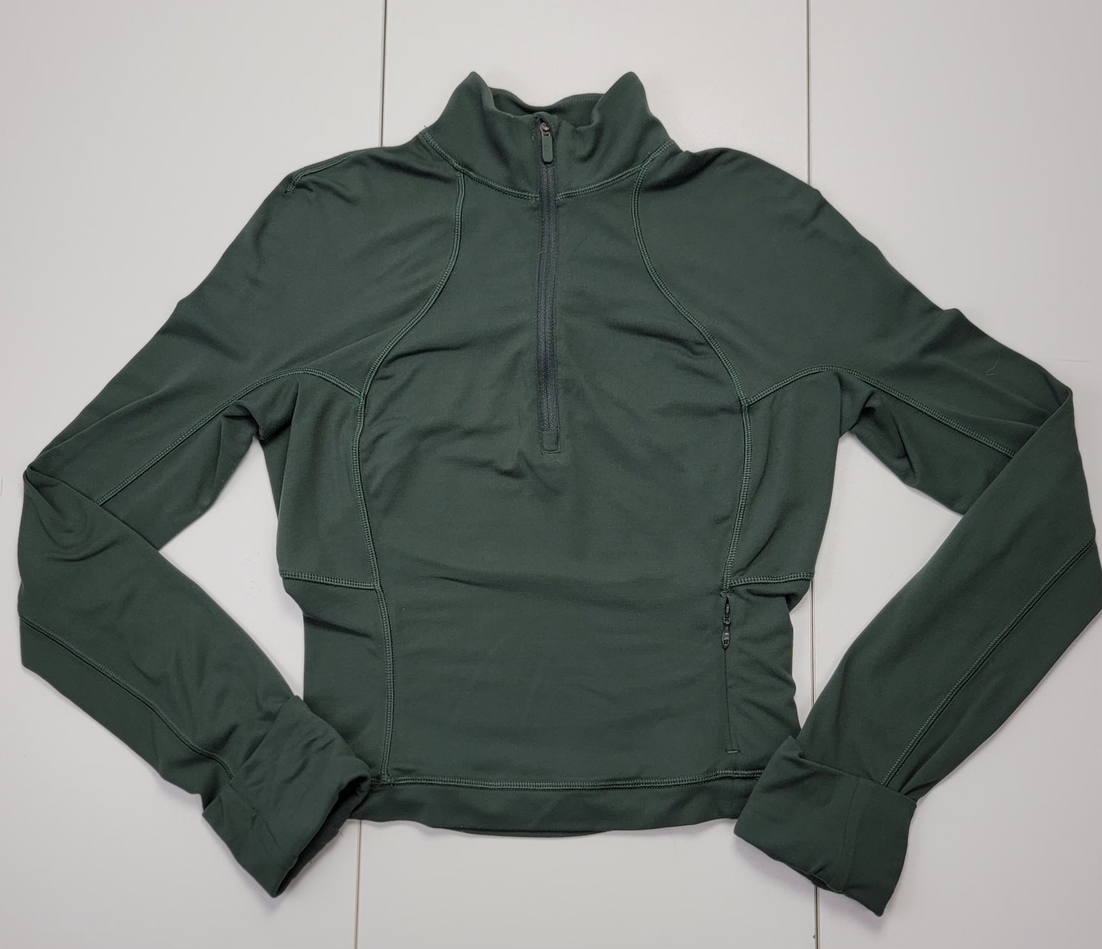 Lululemon Womens Size 2 Its Rulu Run Cropped Half-Zip Green Pullover Thumbholes