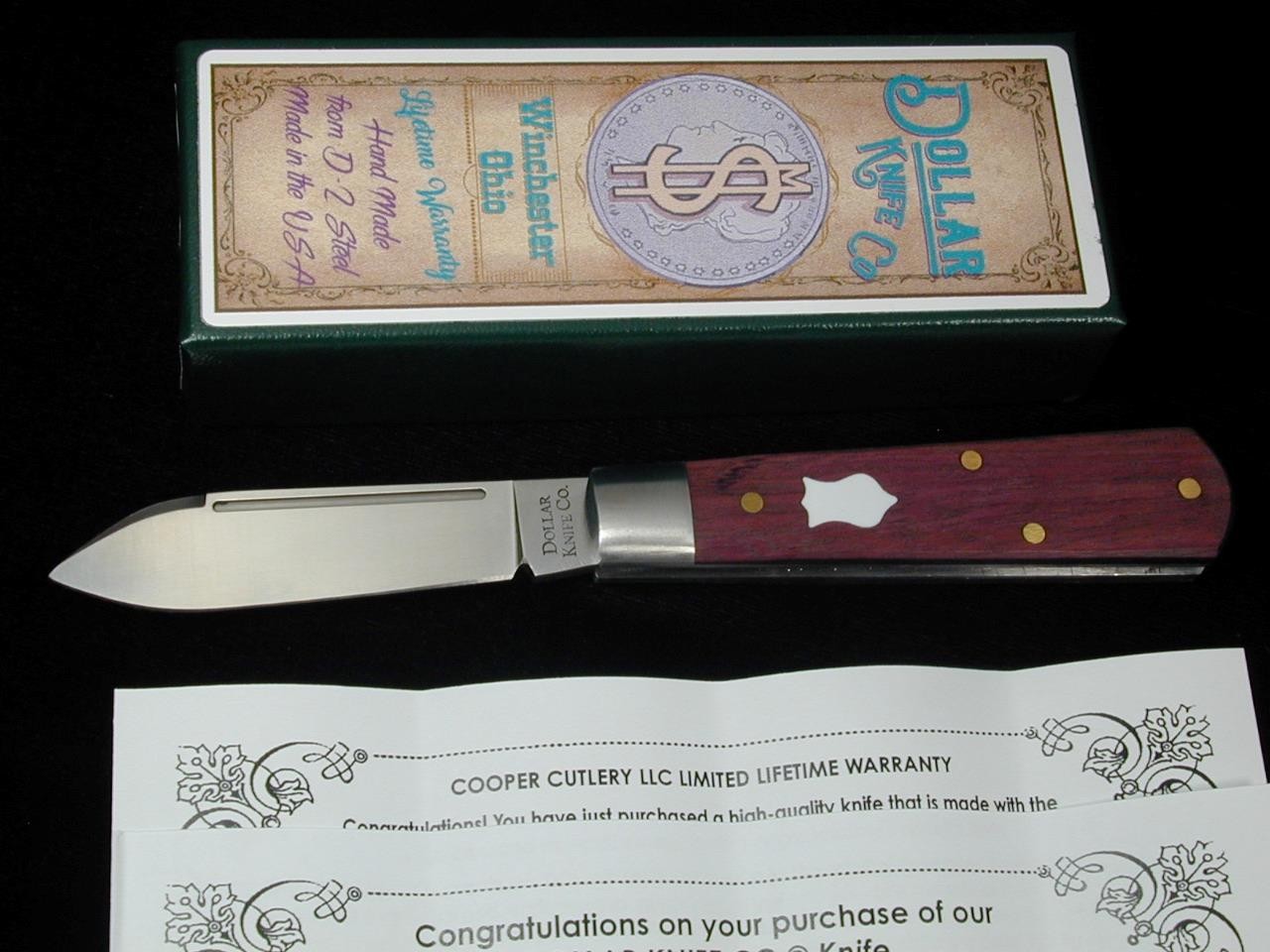 DOLLAR KNIFE CO BLOODWOOD WHITE SHIELD KNIFE COOPER CUTLERY SCHATT & MORGAN US