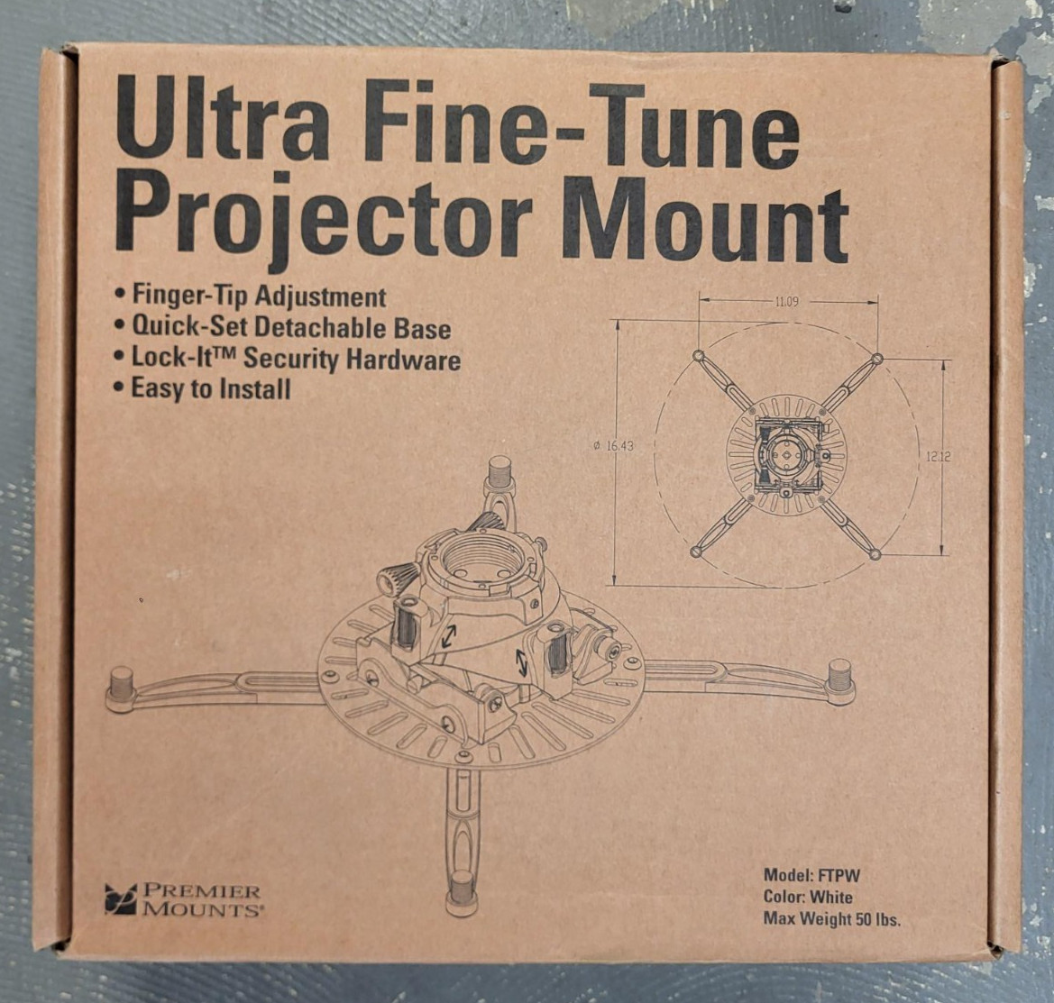 New unopened - Premier Mounts FTPW Fine-Tune Mount for Projectors up to 65 lb