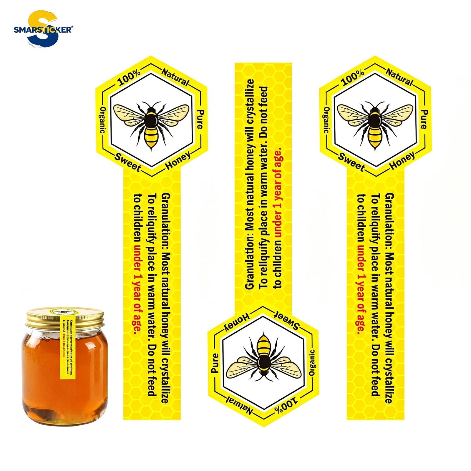 Tamper Proof Pure Honey Stickers 1.5 X 4 Inches Evident Seals Labels Honey Label