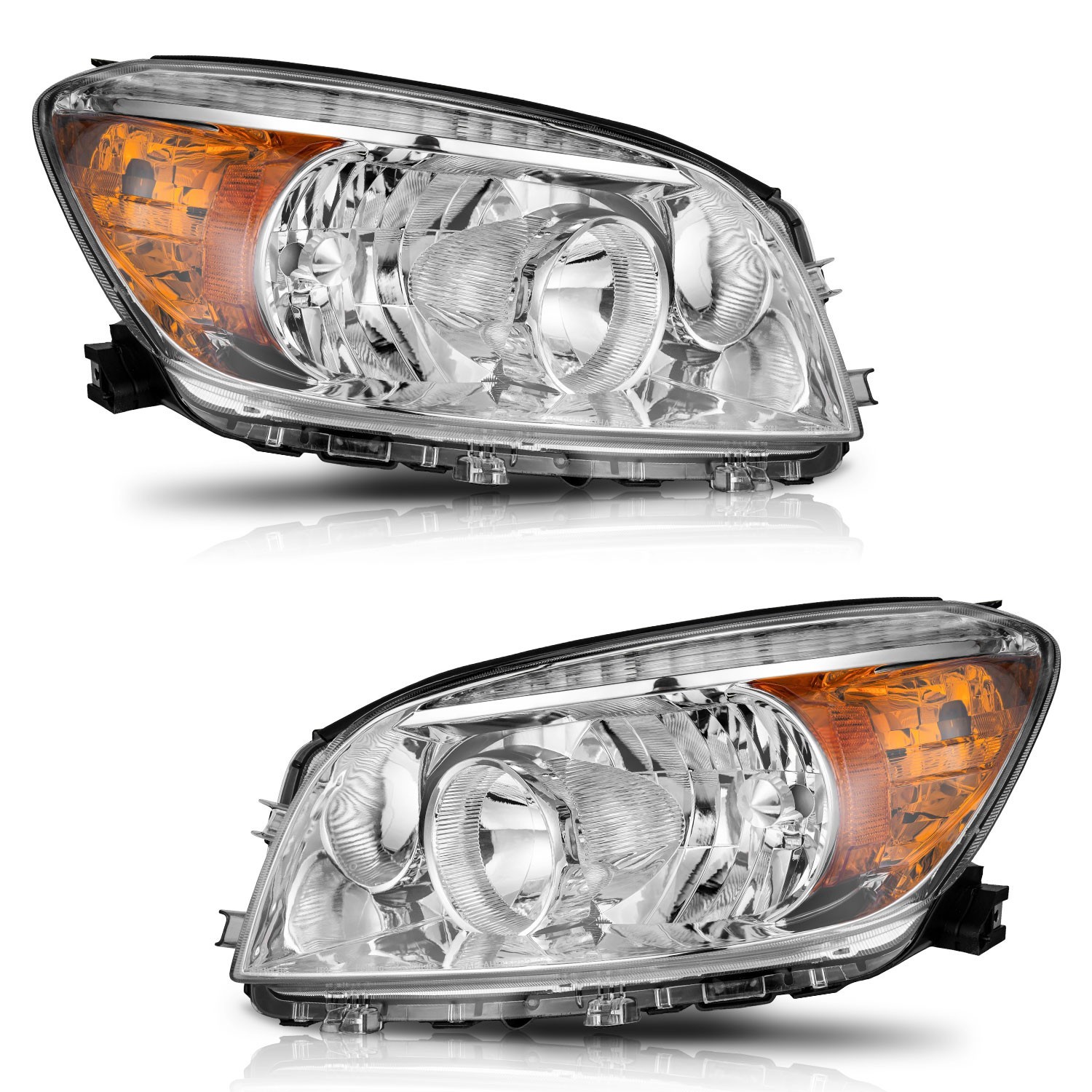 WEELMOTO Headlights For 2006-2008 Toyota RAV4 Chrome Housing Headlamp Left+Right