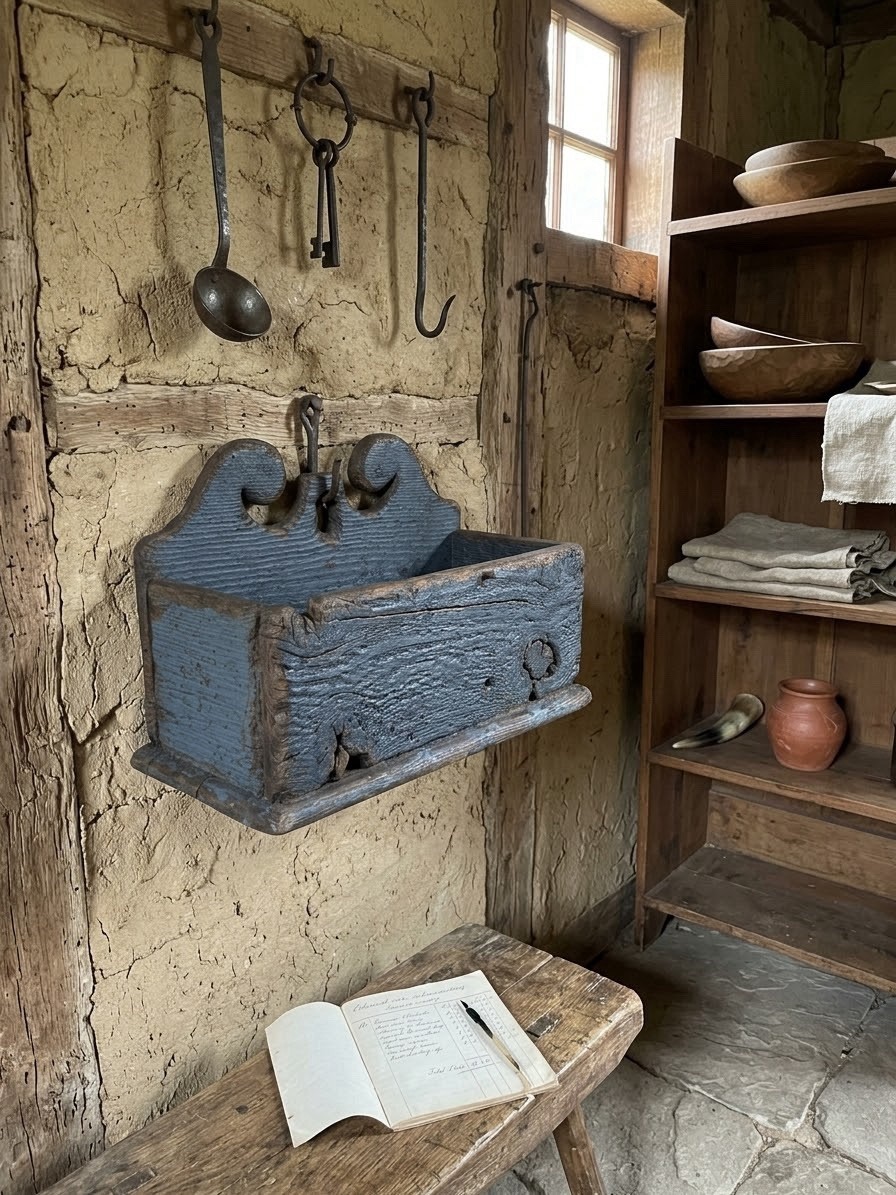 Primitive Wood Candle Spice Salt Wall Box Early American Colonial Home Decor