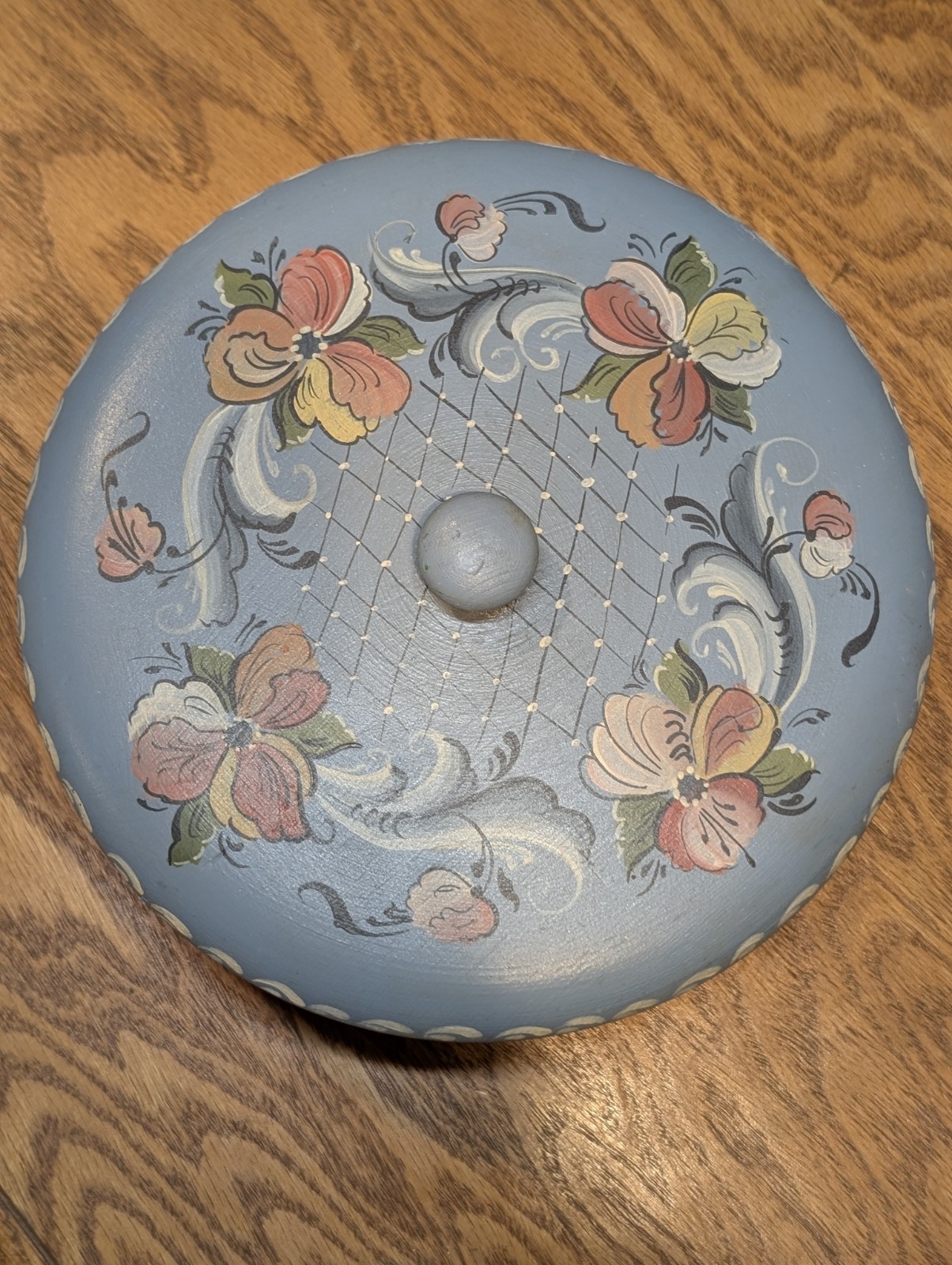 Vintage 1986 Pat Virch Signed Rosemaling Norwegian Tina Box Bentwood Folk Art