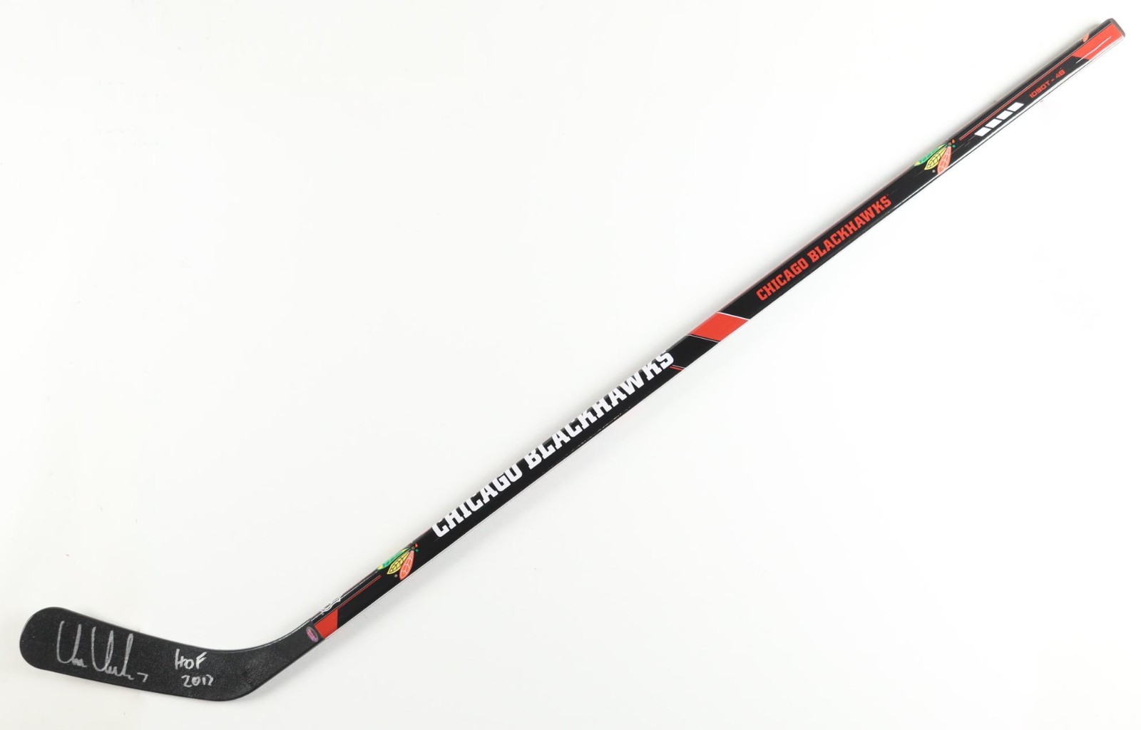 Chris Chelios Signed Blackhawks Hockey Stick Inscribed \