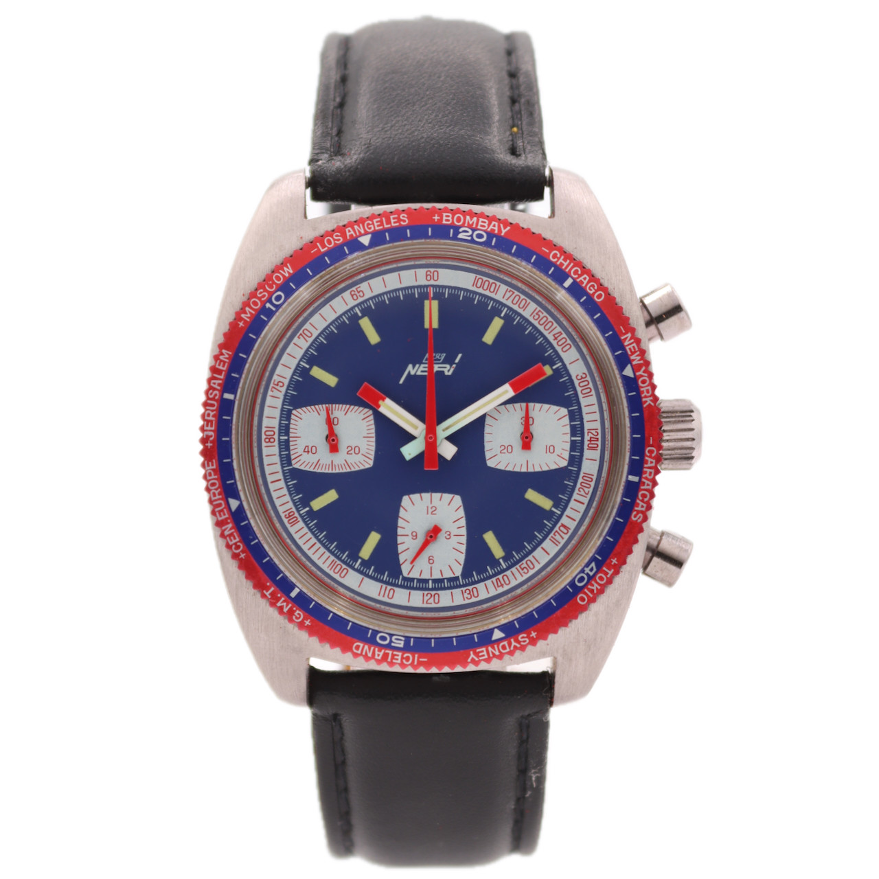 Vintage Aristo Neri Worldtime Mechanical Chronograph Wristwatch Valjoux 7736 NOS Vintage Aristo Neri Worldtime Mechanical Chronograph Wristwatch Valjoux 7736 NOS