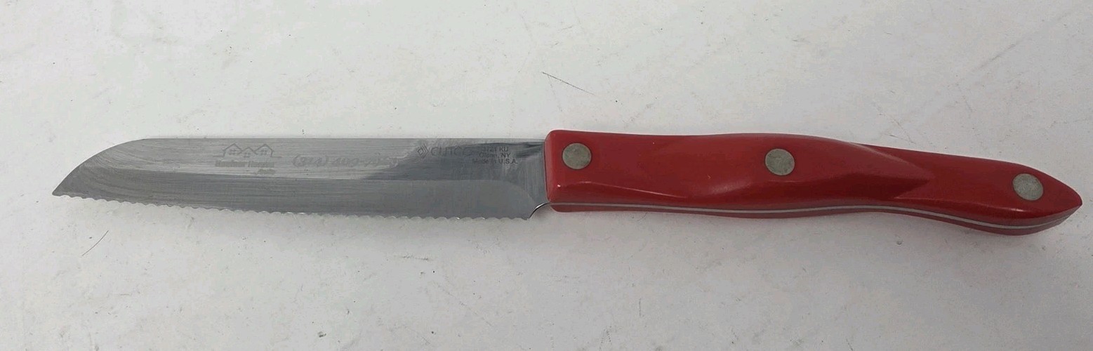 Cutco 3721 KU Serrated Knife, Red Handle with Advertising Cutco 3721 KU Serrated Knife, Red Handle with Advertising