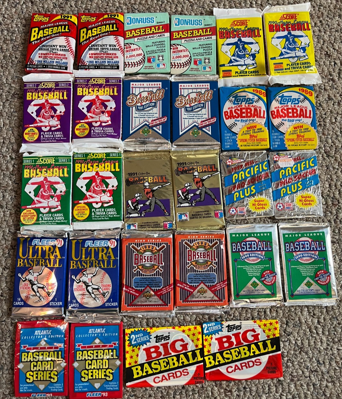 1989 90 91 92 93 Topps Donruss Fleer Upper Deck 28 Baseball Factory Packs Lot🔥