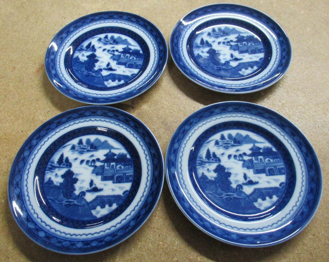 4 MOTTAHEDEH PORTUGAL PORCELAIN BLUE CANTON VISTA ALEGRE BREAD PLATES MINT 4 MOTTAHEDEH PORTUGAL PORCELAIN BLUE CANTON VISTA ALEGRE BREAD PLATES MINT