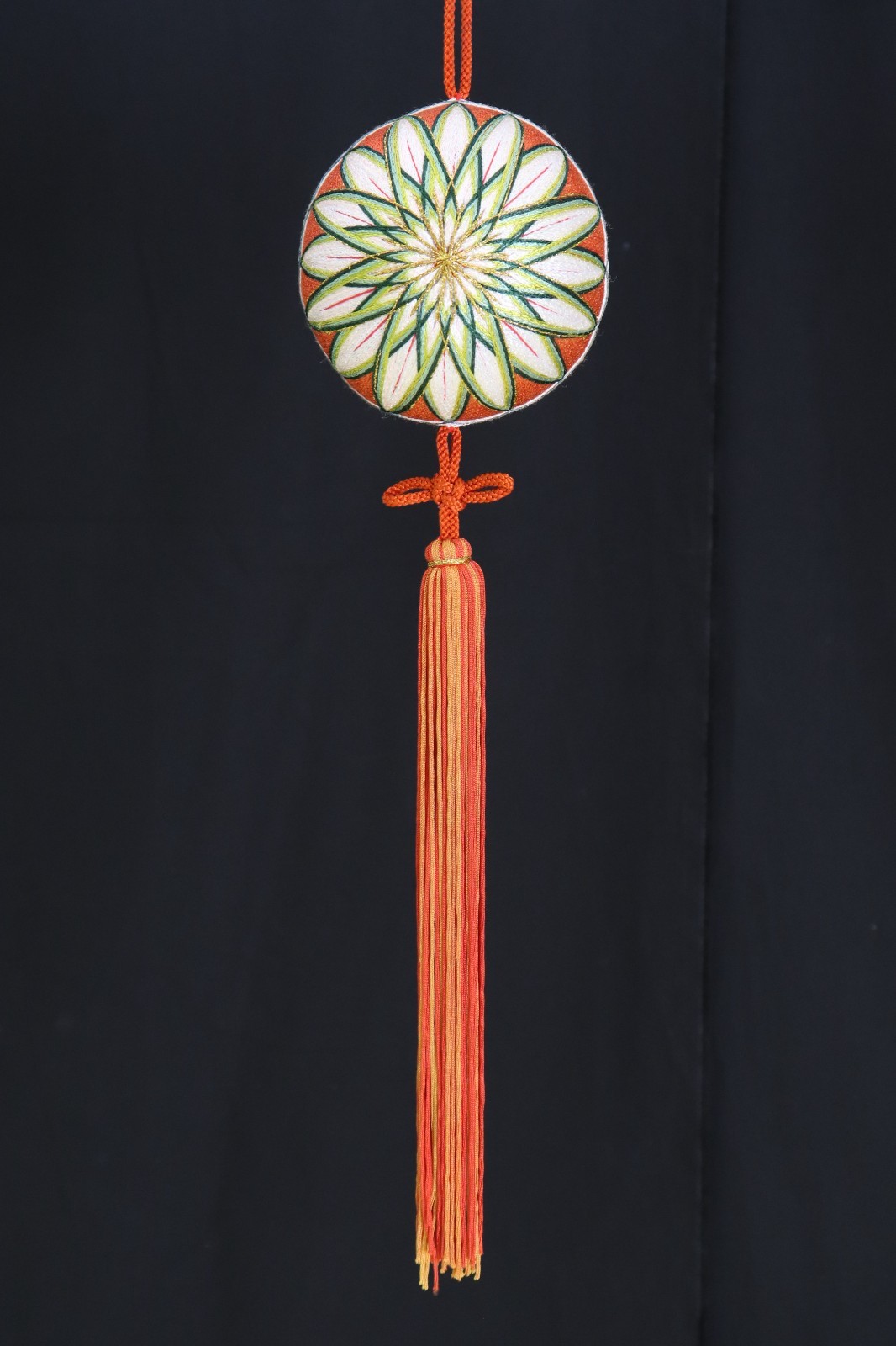 Antique Japanese Yanagawa Sagemon Temari Ball Orange Silk Ornament Showa