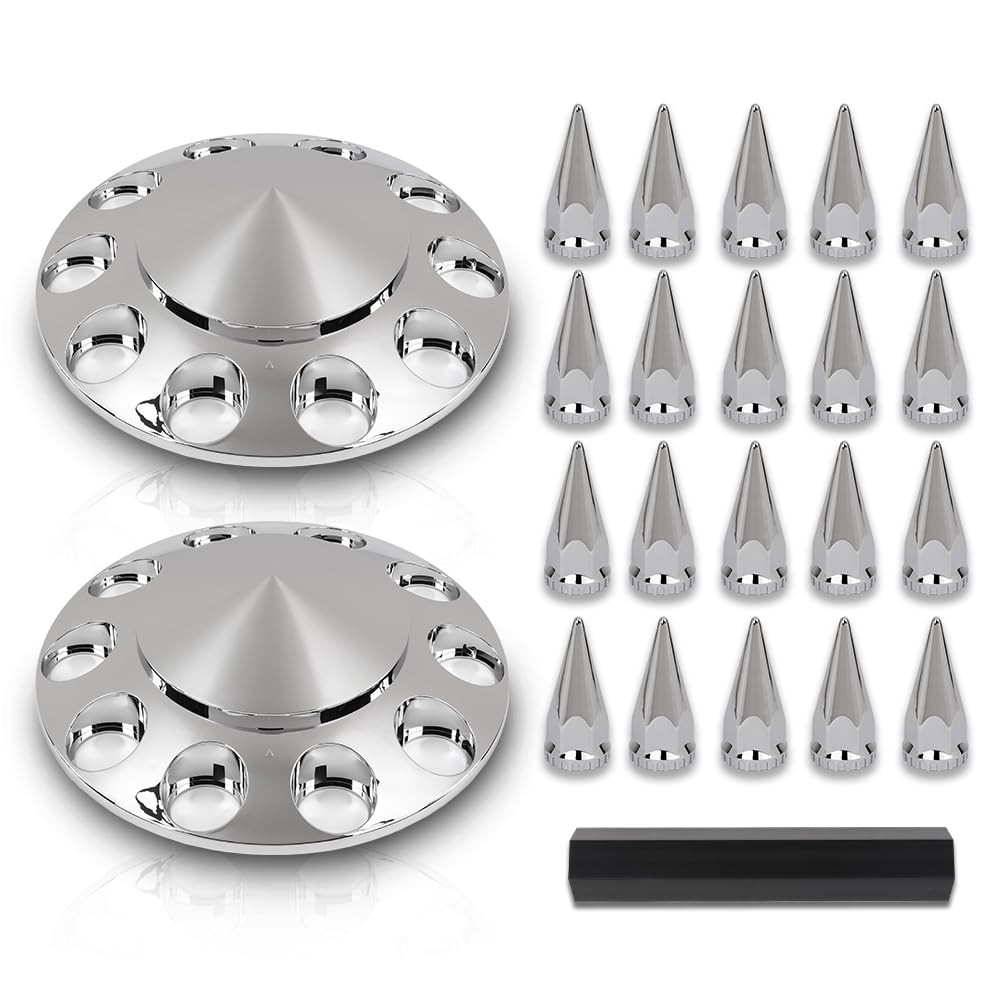 Chrome Spiked 33mm Front Hub Axle Nut Covers for Semi‑Truck
