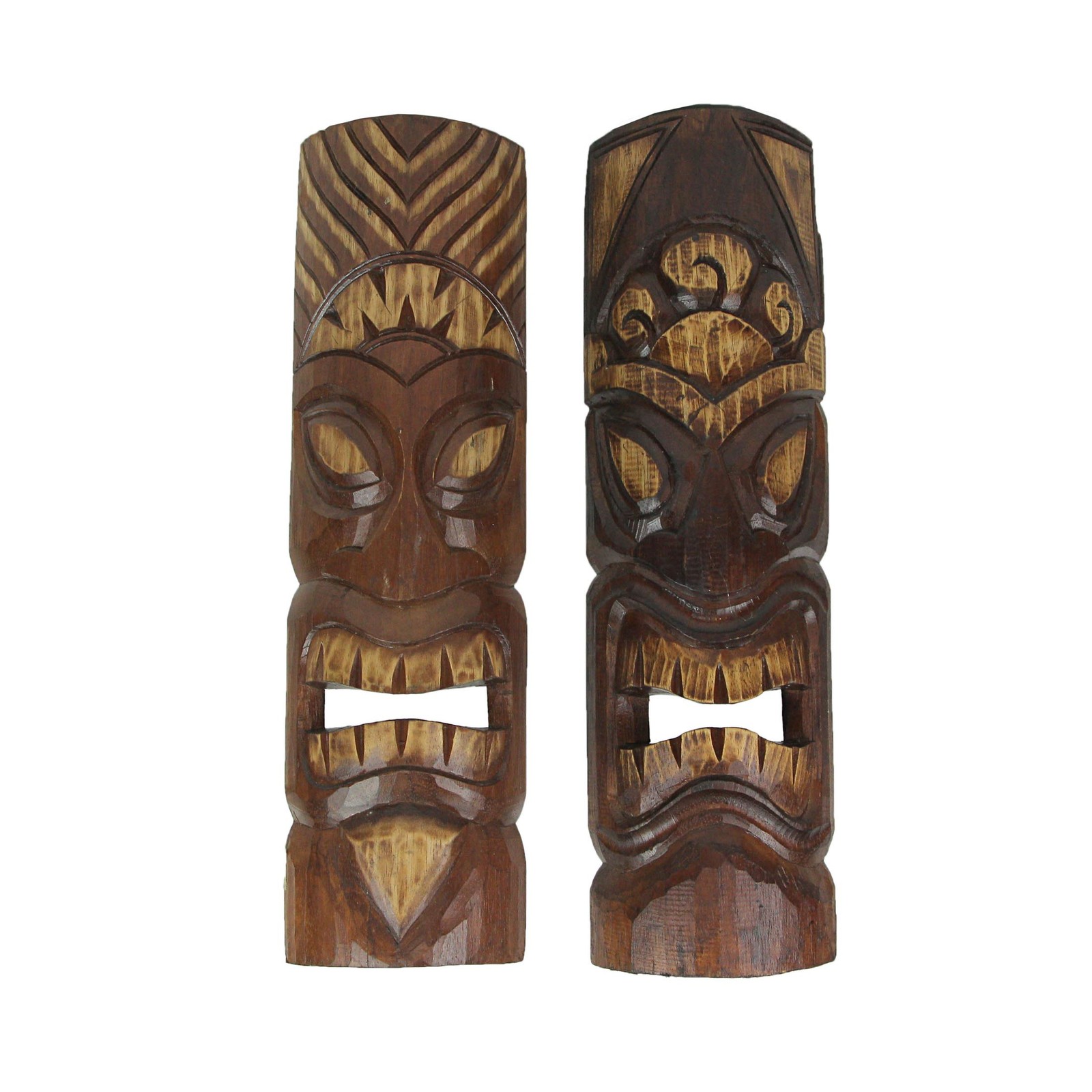 Set of 2 Hand Carved Wood Sun and Flower Polynesian Style Tiki Masks 20 Inches