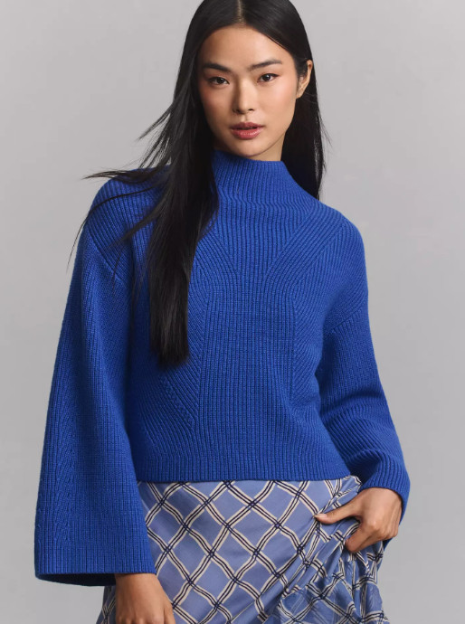 Anthropologie The Katey Mock-Neck Jumper by Maeve Blue Soft Girl Preppy Sz XS