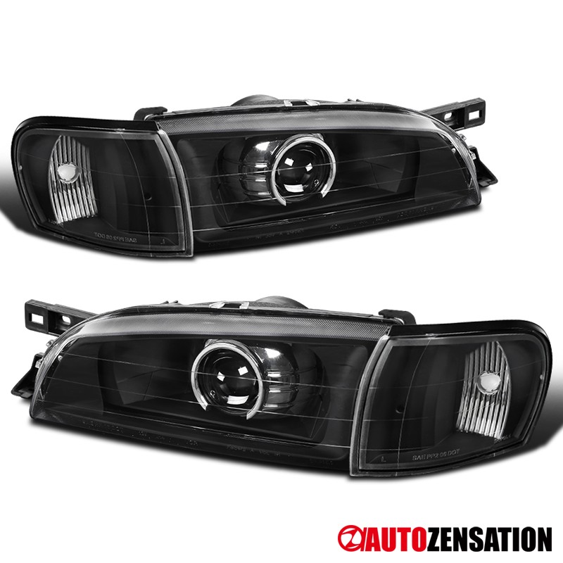 Fit 1995-2001 Subaru Impreza Black Projector Headlights+Corner Lamps Left+Right