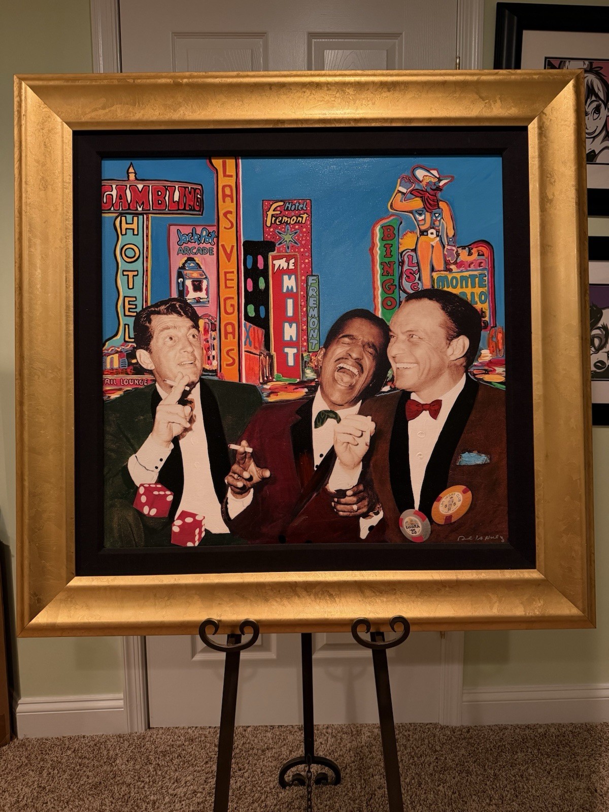 Rare Nelson De la Nuez Unique Hand Signed Twice & Framed “The Rat Pack” Pop Art