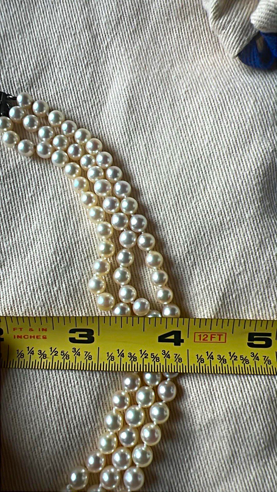 Mikimoto 3-Strand White Round Pearl Beaded Necklace w/ Box Clasp