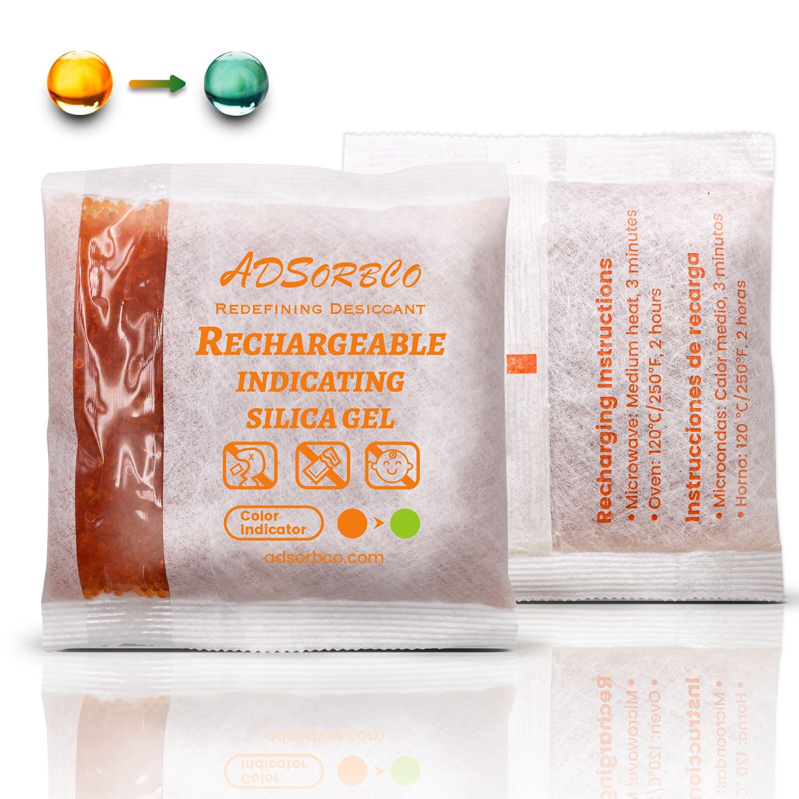 [500g 2p]Adsorbco Rechargeable Desiccant Packs, Indicating Silica Gel Packets